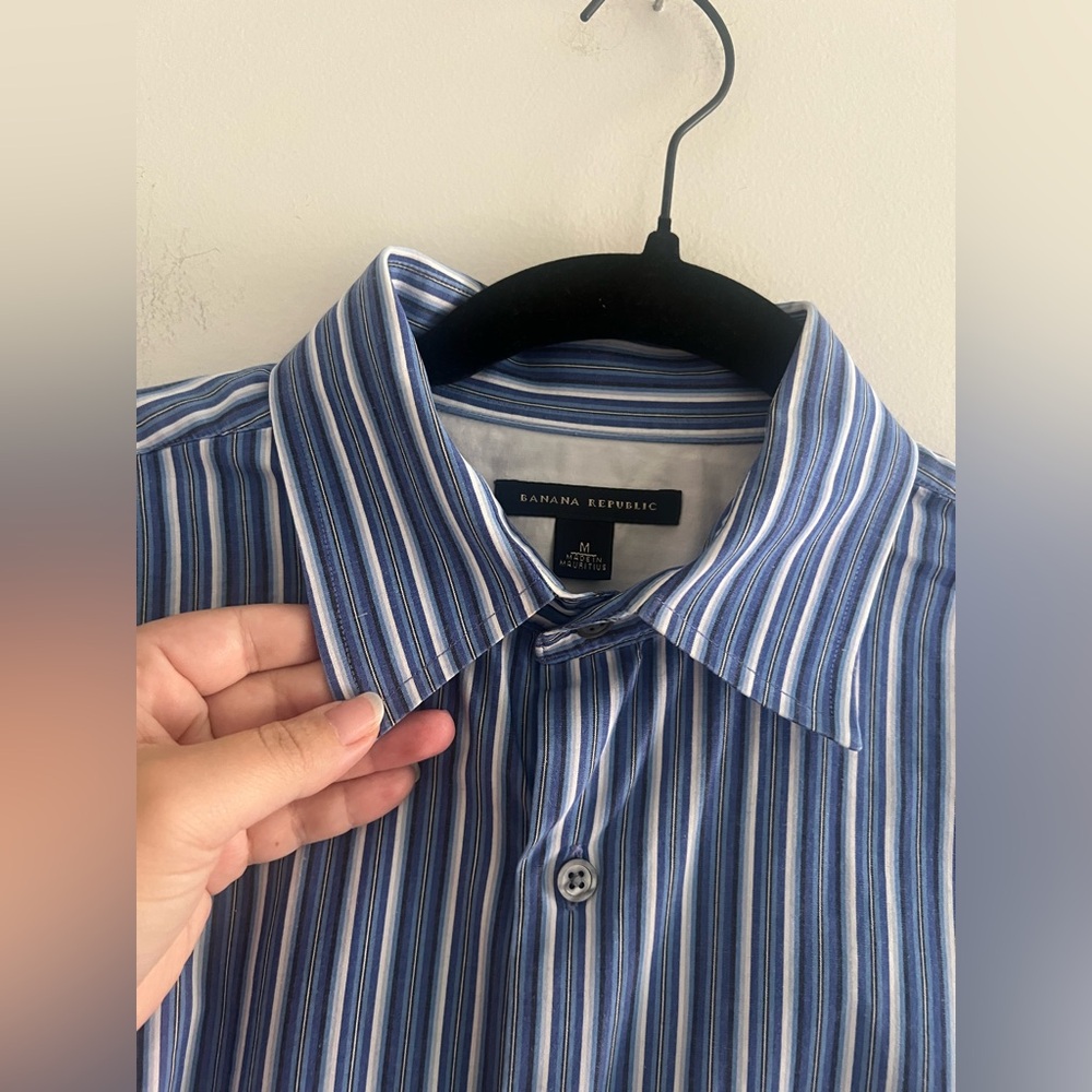 Banana Republic Blue Striped 100% Cotton Button Down Shirt Men’s M - Picture 5 of 7